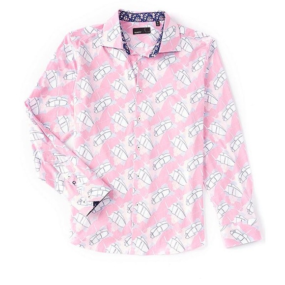 Quieti Leaves Print Stretch Long-Sleeve Woven Shirt (Medium) * men982 - Picture 1 of 2